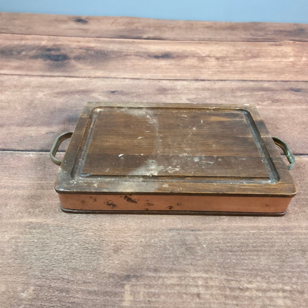 Carving Board Home 10x7 Brown Good Copper Trim Brass Handles Rustic